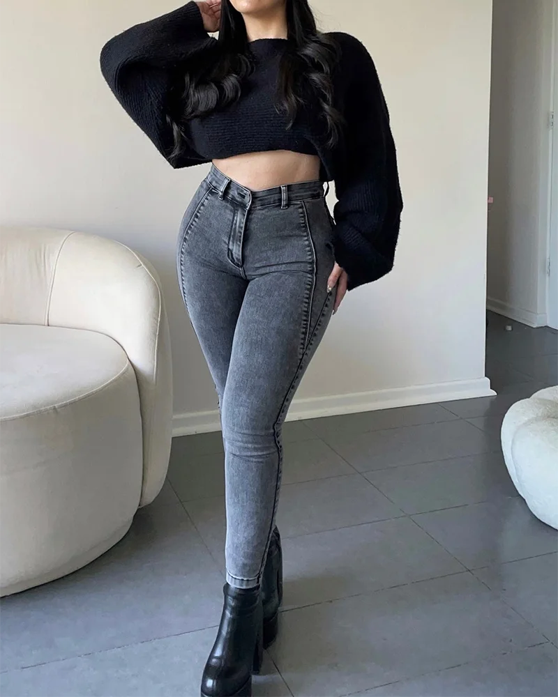 SPARSHINE SS Skinny Jeans for Women High Waist Panties 2023 Black Gray and Blue Slim Fit Trousers Autumn and Winter Elastic Was