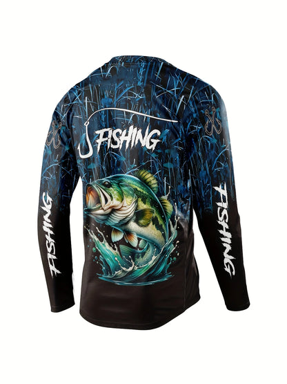 3D Men's Ocean Pattern Print Long-Sleeved Shirts Quick-Drying Sweat-Wicking Fishing Hiking And Sports Leisure Protective Shirts