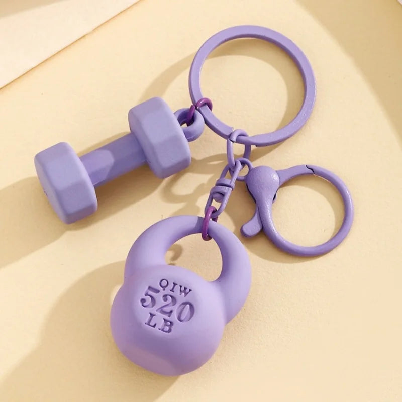 New DIY Fitness Equipment Keychain,Resin Kettle Bell Dumbbell Keychain Pendant,Colorful Barbell Car Bag Hanging Accessory
