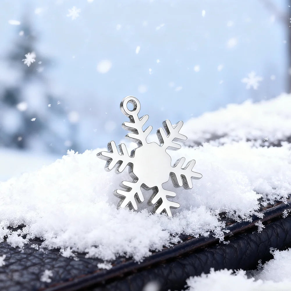 5pcs/Lot Snowflake Charms Stainless Steel Pendant for Necklace Bracelet Earring Jewelry Making DIY Accessories Wholesale