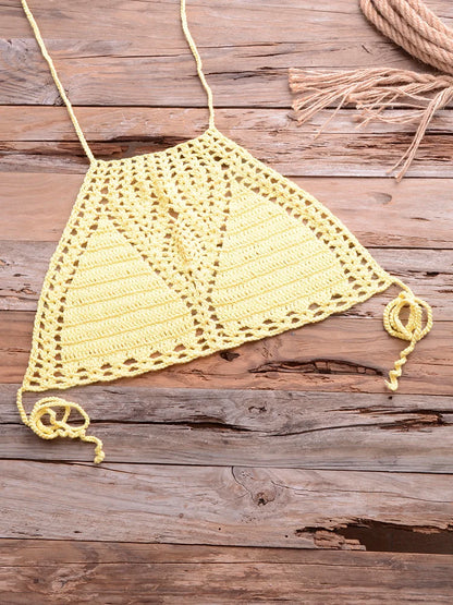 Sexy Crochet Bikinis Sets Handmade Knitted Cotton Swimwear Swimsuit Top + Bottom Bandage Women Sexy Beachwear Biquinis