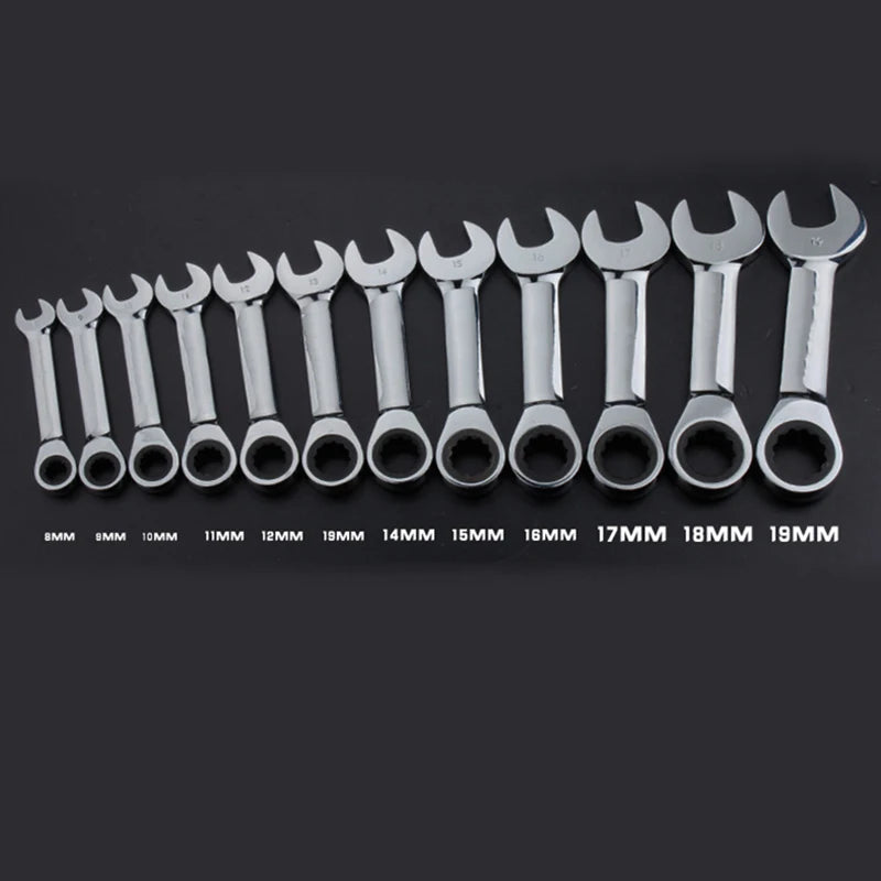8-19mm Short Handle Ratchet Handle Wrench CR-V Combination Wrenches Quick Open Spanner Auto Repair Tools 1pcs