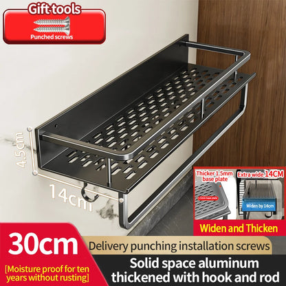 50CM/60CM Aluminum Bathroom Shelf Shelves Shampoo Makeup Storage Holder Kitchen Organizer Wall Mounted Rack Access