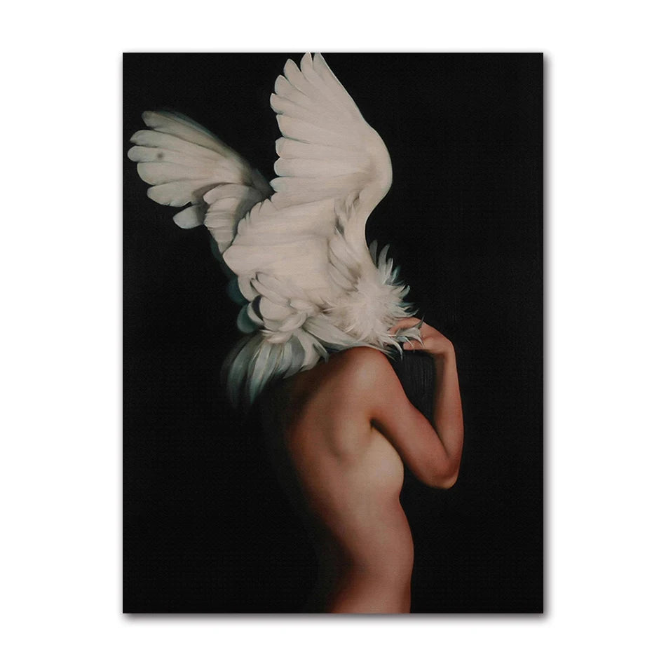 Decorative Painting Living Room Home Decoration Flowers Feathers Woman Abstract Canvas Painting Wall Art Print Poster Picture