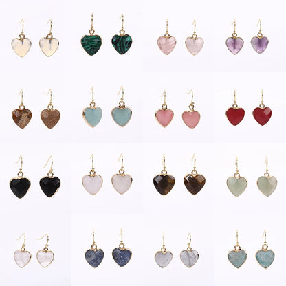 Peach Heart Earrings Natural Stone Earrings Women's Heart Gold Plated Edging Jade Earrings Gifts