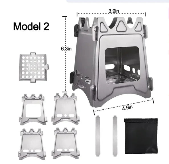 Portable Camping Wood Stove with Stainless Steel Folding Lightweight Firewood Stove For Outdoor Hiking Traveling BBQ Picnic