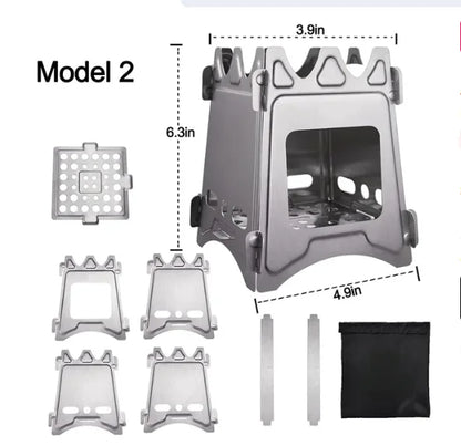 Portable Camping Wood Stove with Stainless Steel Folding Lightweight Firewood Stove For Outdoor Hiking Traveling BBQ Picnic