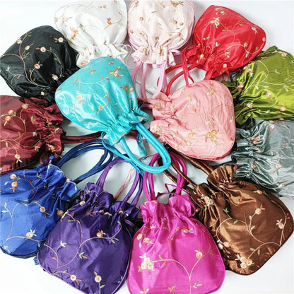 Elegant Ethnic Style Cosmetic Handbag Women Flower Handbags Embroidered Flower Small Bucket Bag National Style Purse Jewelry Bag