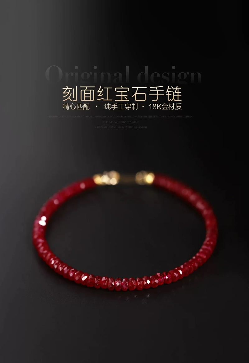 18K Gold bracelet  Natural ruby Fine Jewelry New Real for Women Au750  Design Simple Fashion Fine Jewelry Gift for Women  S512