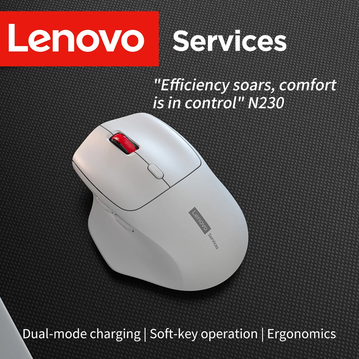 Lenovo Office Business N230 Wireless Mouse Dual Mode Bluetooth 2.4G Silent Ergonomic Rechargeable Office Laptop Computer Mouse