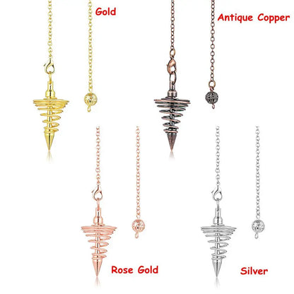 Fashion Jewelry New Rose Gold Dowsing Spiral Cone Pattern Healing Pyramid Pendule Reiki Amulet Reiki Pendulum Pendant