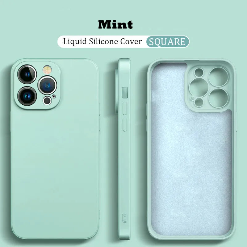 Original Liquid Silicone Shockproof Case For Xiaomi Mi 14 13 13T 12 12T 11T 10T 10 11 Lite Pro Square Fluff Bumper Soft Cover