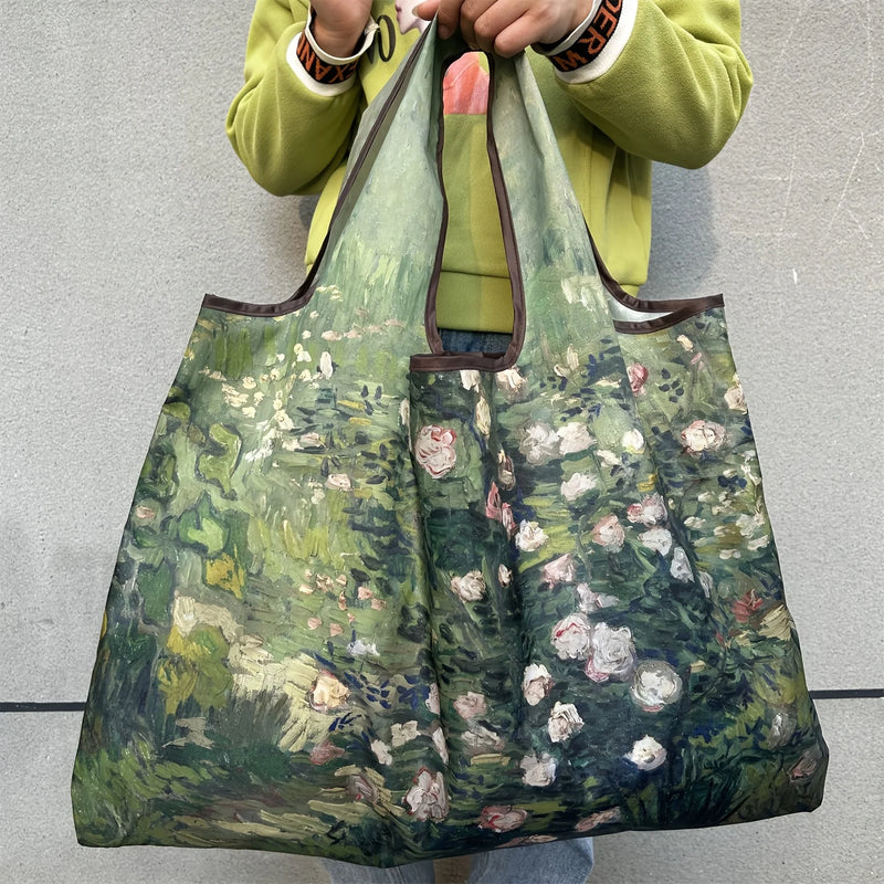 Large Foldable Shopping Bag New Fashion Reusable Grocery Storage Bag Nylon Portable Shoulder Handbag for Travel Pocket Tote Bag