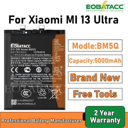 2026 Years EOBATACC 100% New BM5Q  Battery For Xiaomi  13 Ultra 5000mAh Batteries+Free Tools