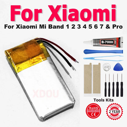 XDOU Band1 Band2 Band3 Band4 Band5 Band6 Band7 Band7Pro Battery For Xiaomi Mi Band 1 2 3 4 5 6 7 & Pro + Kit Tools