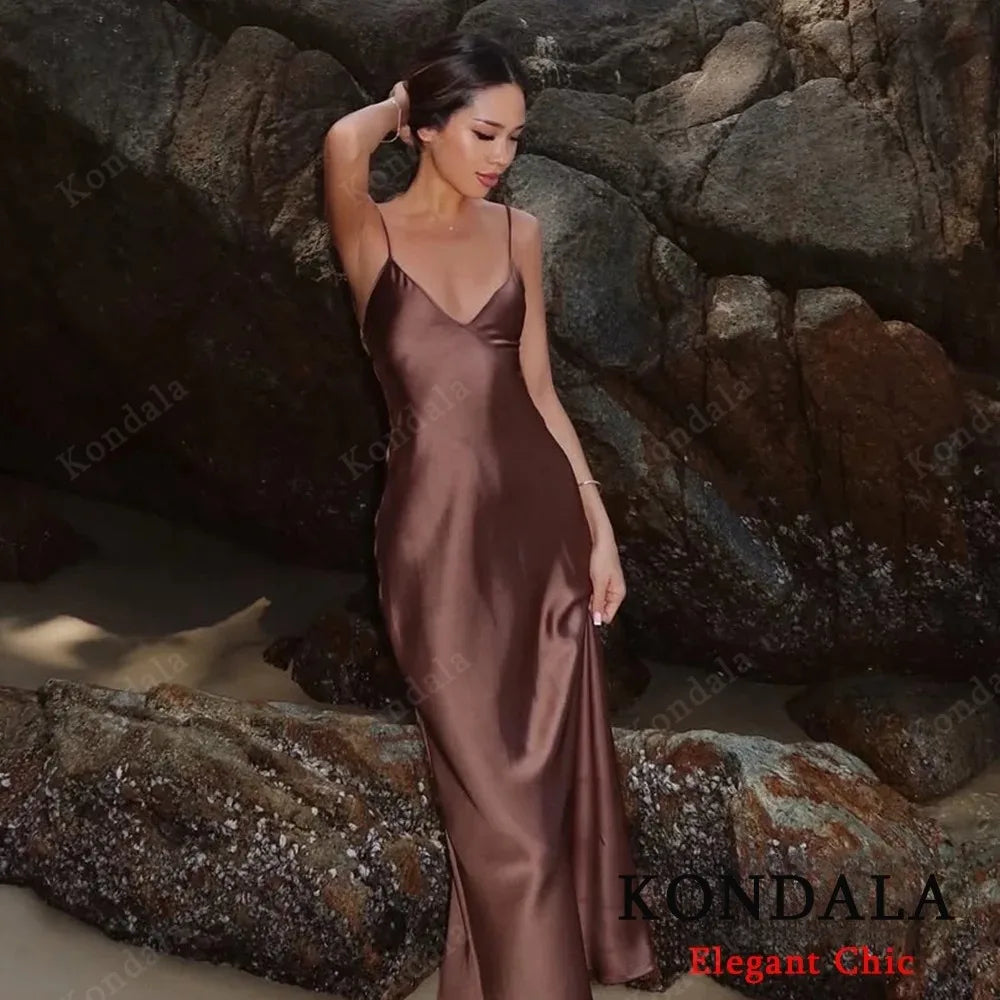 KONDALA Fall Women Sexy Stain Long Dress Thin Strap Backless Slim Long Dress New 2025 Fashion Summer  Party Long Slim Dress