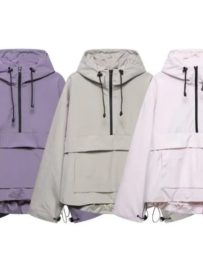Fashion Casual Loose Hooded Jacket Women Solid Color Long Sleeve Windproof Breathable Zipper Jackets Coat Tops Female Streetwear