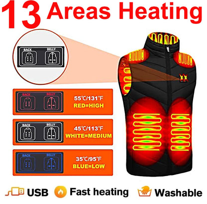 17/13/9 Bereiche USB-Heizjacke Herren Damen Elektrische Heizweste Heizweste Beheizbarer Bodywarmer USB-Innenheizweste Veste