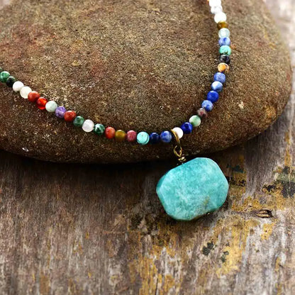 Natural Stone Pendant Necklace Geometric Amazonite Choker Necklace Jewelry Torques Necklace Gifts