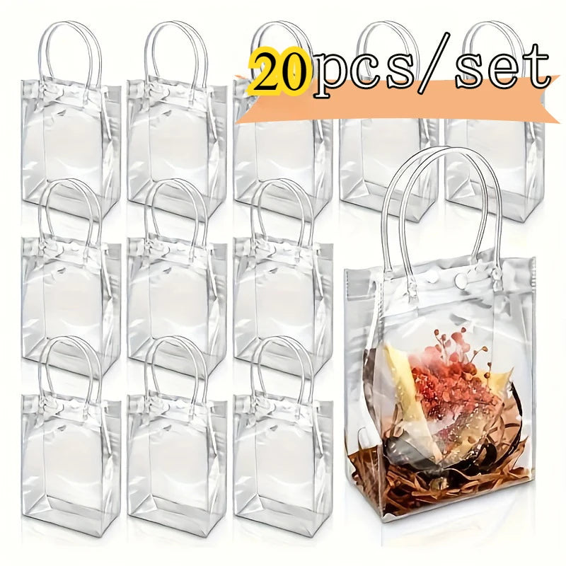 10/20Pcs Transparent Gift Bag with Handle Wedding Birthday Party Candy Gift Packaging Reusable Tote Bag Christmas Baby Shower