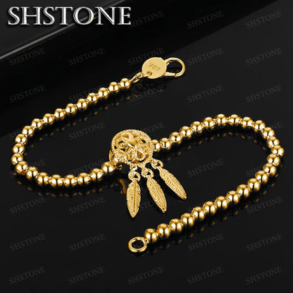 Fine 18K Gold Bracelet Beads Chain Dream For Women Luxury Fashion Party Wedding Jewelry Lovers Gift Charms