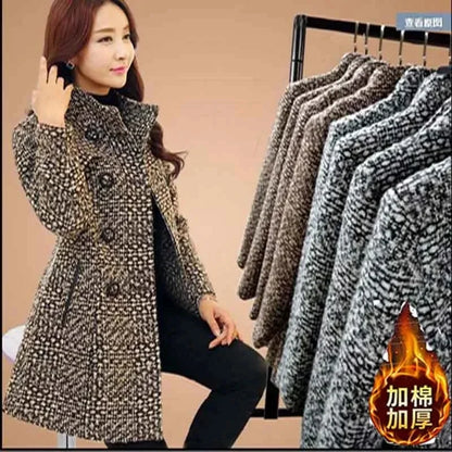 2025 Autumn/Winter New Stand collar Woolen Jacket Women's Fashion Slim Long sleeved Coat Double breasted Female Casual Overcoat
