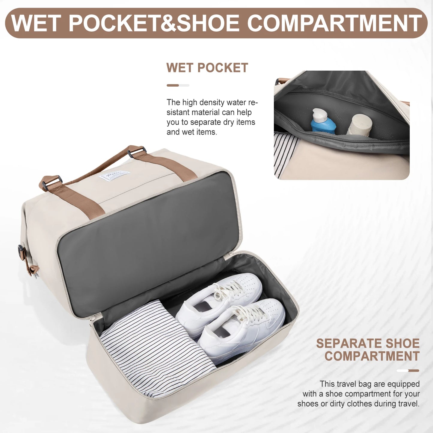 Travel Tote Bag, Lightweight Handbag with Shoe Compartment, Large Capacity Crossbody Shoulder Bag, Cabin Travel Bag, Sports Bag