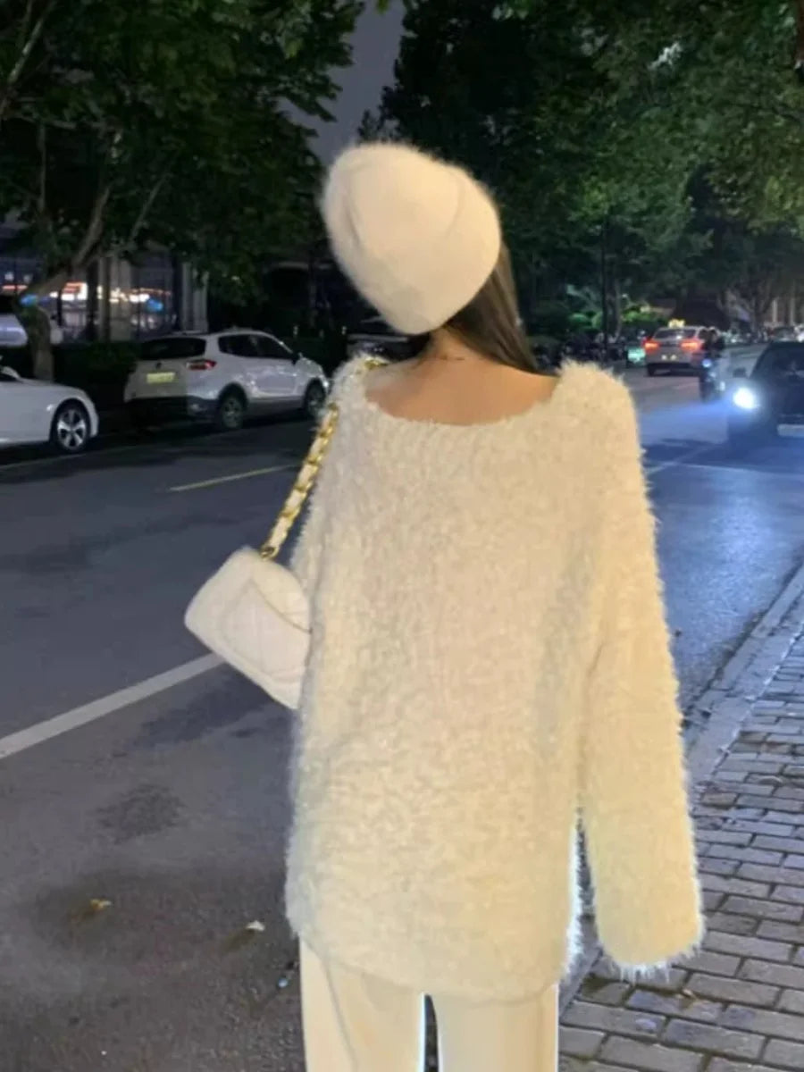 Soft Pink Long Sve Sweater Jaet Women's Autumn Winter Faionable Casual Loose Fit Cotton Blend Comfortable V-Ne Top