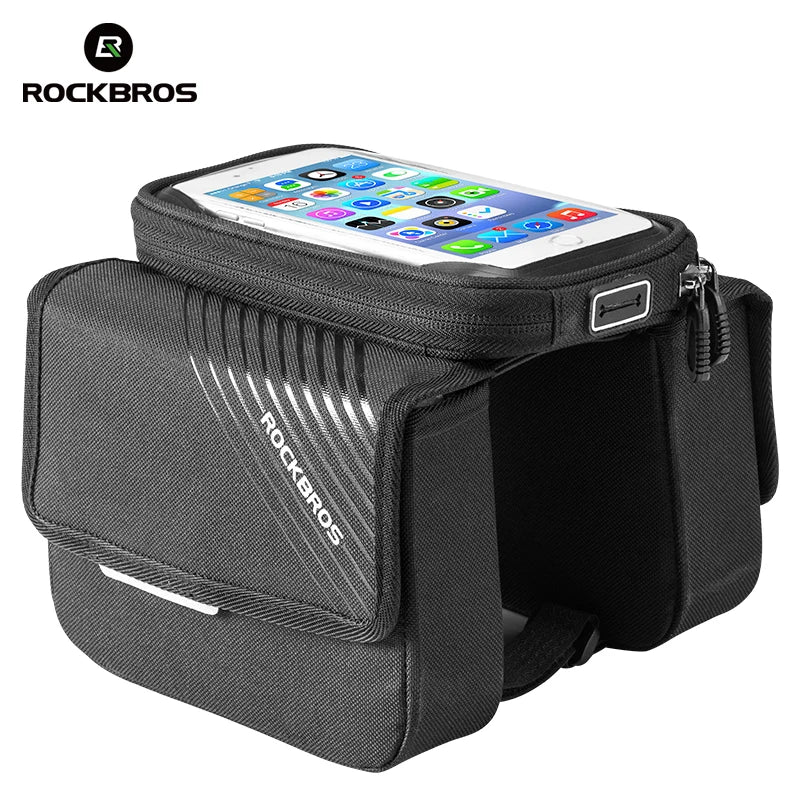 ROCKBROS Bicycle Cell Phone Bag Screen Touching Bike Front Top Tube Bag Detachable Large Capacity Cycling Phone Storage Bag