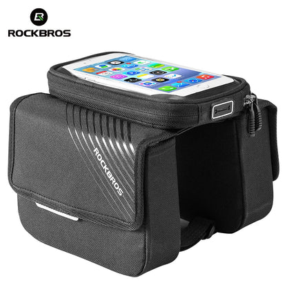 ROCKBROS Bicycle Cell Phone Bag Screen Touching Bike Front Top Tube Bag Detachable Large Capacity Cycling Phone Storage Bag
