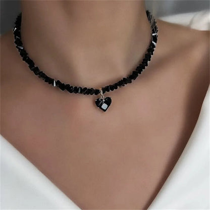 Collier pendentif cœur en zircon et pompons style vintage pour femme, style bohème géométrique baroque, chaîne en cristal transparent