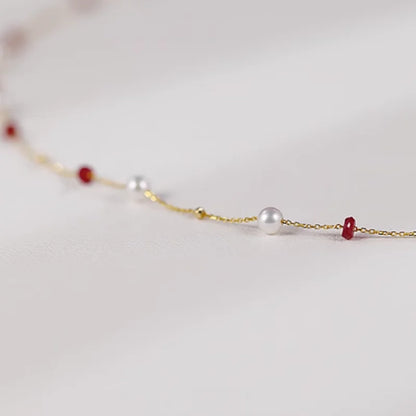 Fine Jewelry 18K yellow natural ruby Freshwater pearl Necklace Pendant Wedding Gift For Women X2004