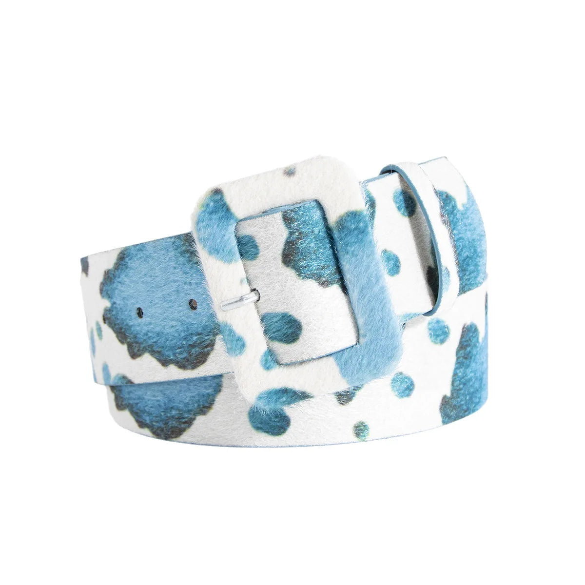 Y2K young girl versatile imitation horse-haired cow pattern belt cross-border wide brown fur buckle spot women's belt
