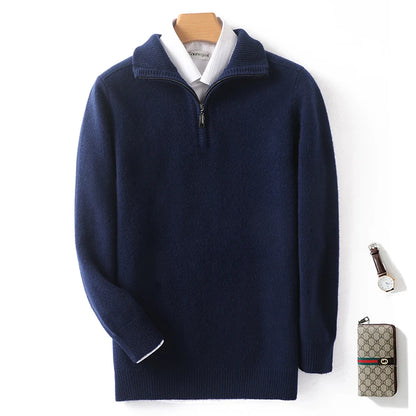 Autumn and Winter New Men's 100% Merino Wool Sweater Casual Knitted Business Half Zip Pullover Thickened Warm Long Sleeve Sweate