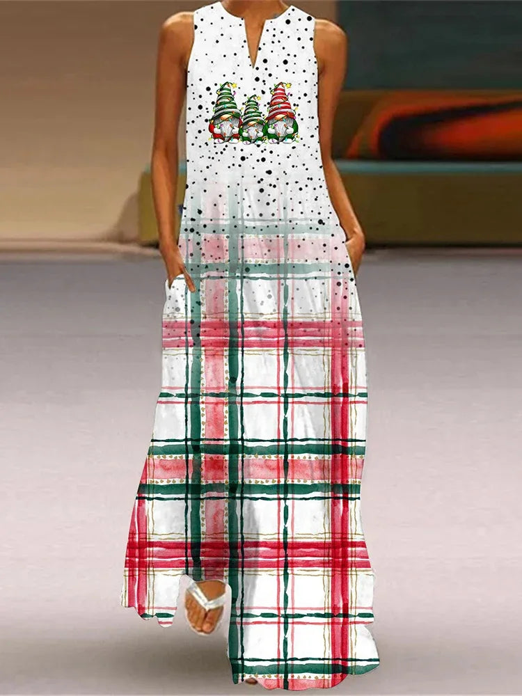 Christmas Tree 3D Printing Dress Fashion Sexy Sleeveless V-neck Long Dress Casual Party Maxi Female Dress Street Fashion Dresses
