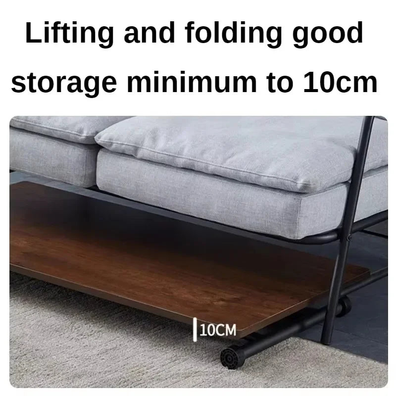 Multifunctional Movable Folding Dining Table Metal Table Legs Small Coffee Tables Dual Storage Extendable Modern Home Furniture