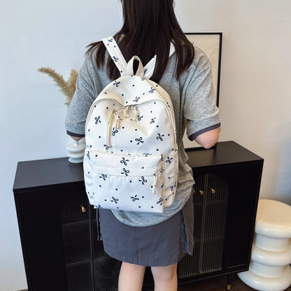 For Daily Use Back To School Season Playful Bow Print Quilted Backpack with Multi Pocket Adjustable Straps Large Capacity
