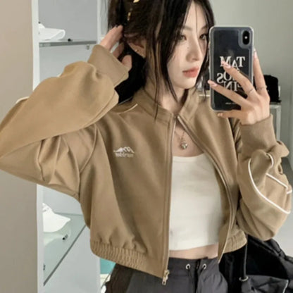 Cool Jackets for Women Spring Autumn Long Sleeve All-match Stand Collar Young Girls Fashion College Korean Style Ins Vintage