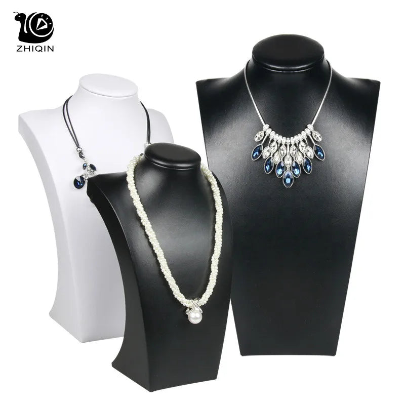 PU/Leather Necklace Display Stand Rack Jewelry Organizer Tray Showing Holder Packaging Display Bust Jewelry Showcase