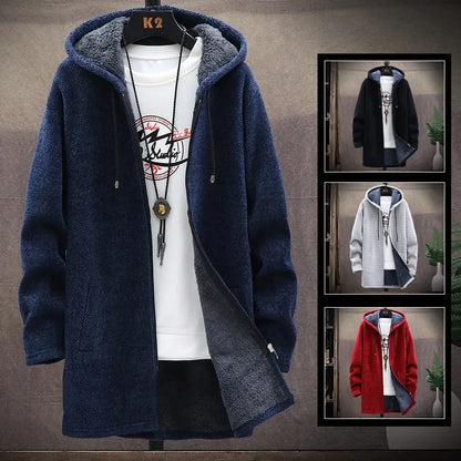 Fashionable Thickened Fleece Knitted Open Cardigan Men's Sweater Autumn Winter New Style Casual Outerwear Trendy Streetwear