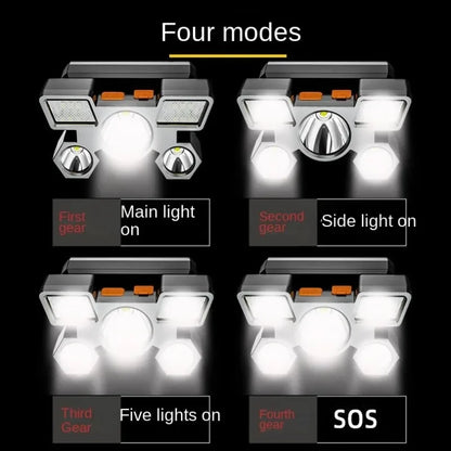 Headlamp Rechargeable,12000 Lumen Ultra Bright 5 LED Headlight Flashlight,Brightest USB Rechargeable Headlamps