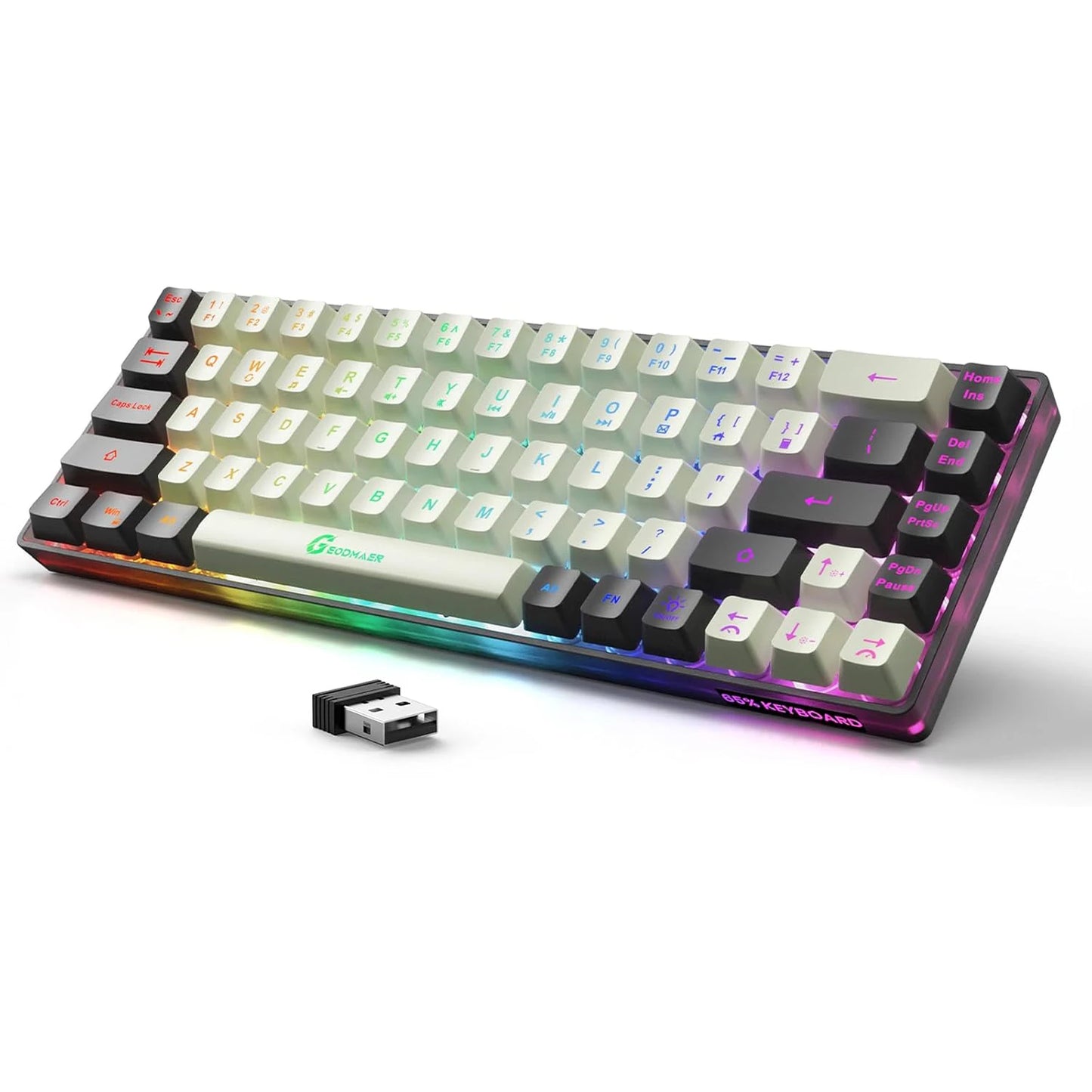 GEODMAER Wireless Gaming Keyboard Rechargeable Backlit Gaming Keyboard 68 Keys English/Spanish Layout 2.4G Keyboard for PC