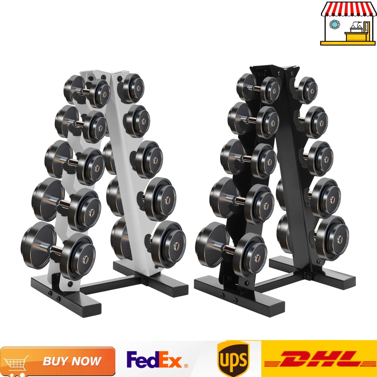 Steel Weight Plate Dumbbell Rack Storage Tree for 5 Pairs Dumbbells 100kg Capacity Weight Plate Holder Black/White