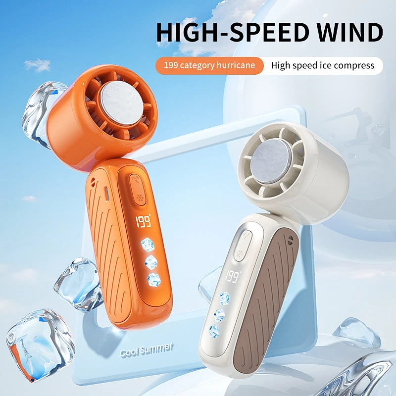 Portable Handheld Fan 199 Speeds ICE Cooling Trendy Personal Fan with Detachable Base Phone Stand Neck Lanyard for Travel
