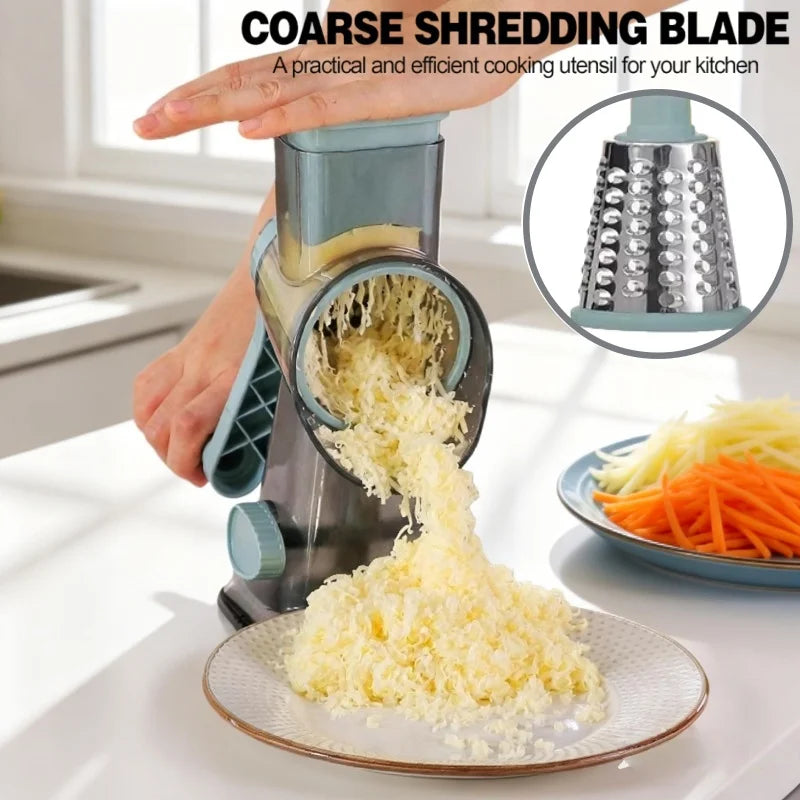 3 in 1 Multi-function Drum Vegetable Chopper Hand-operated Potato Slice Chopper Pressed Vegetable Grinder Peeled Garlic Chopper