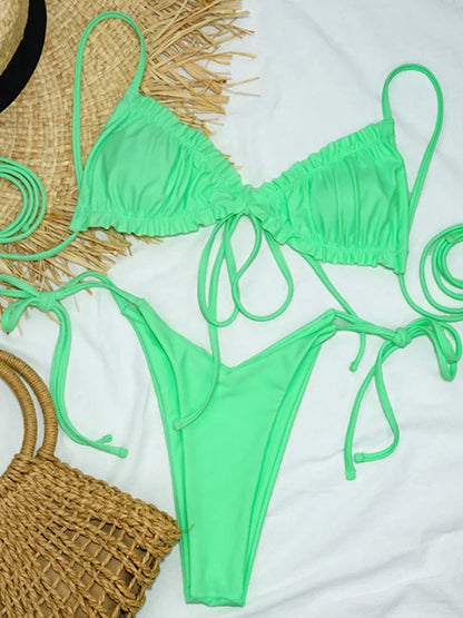 Sexy Printed Ruffled Frilled Thong Bikini Women Swimwear Female Swimsuit Two Pieces Bikini set Micro String Bathing Suit Swim