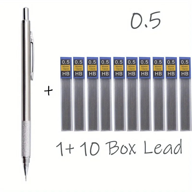 All Metal Mechanical Pencils 0.3, 0.5, 0.7, 0.9, 1.3 2.0Mm Lead Refills  Art, Writing, Sketching Retractable Design