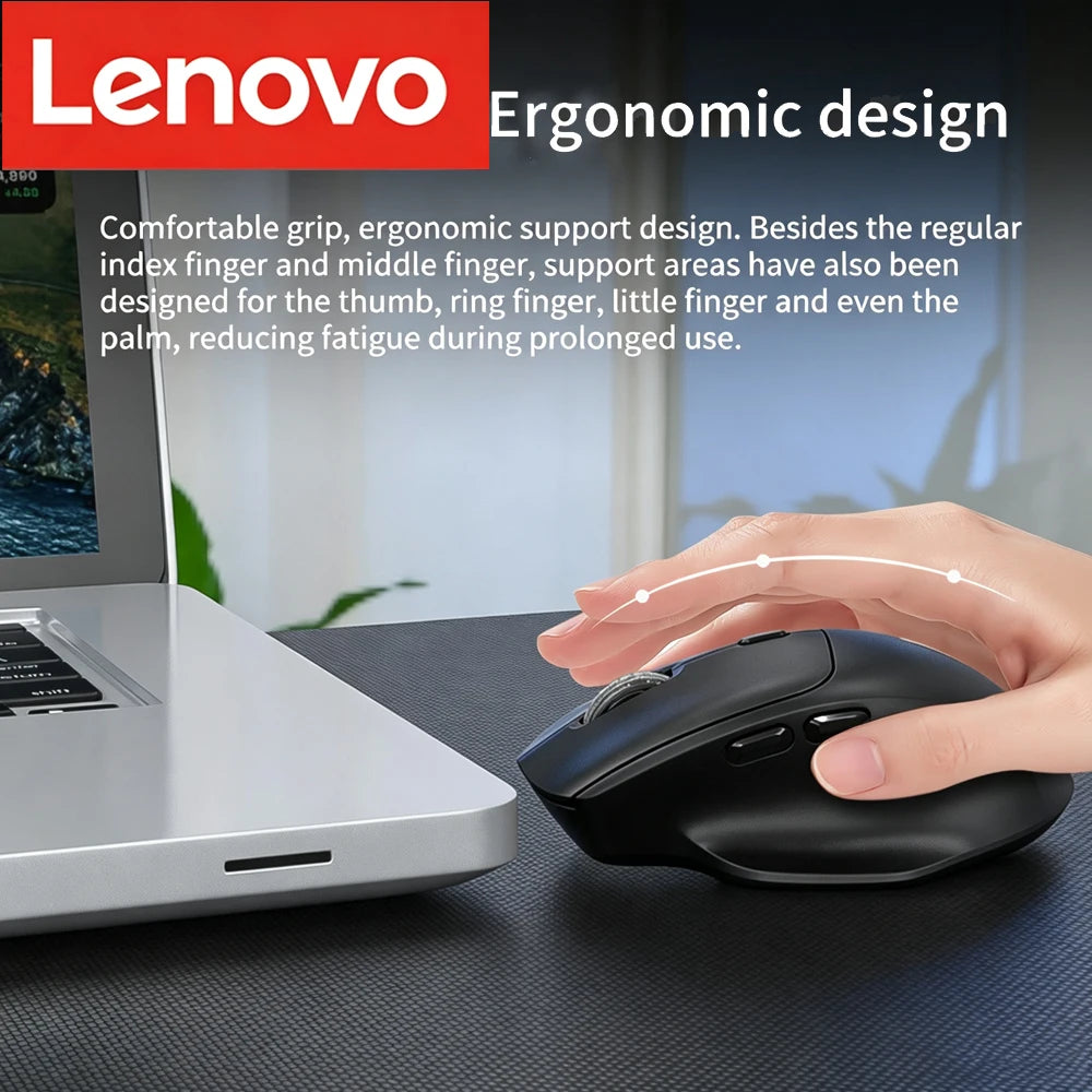 Lenovo Wireless Mouse Ergonomic Design 2.4G Dual-Mode Connection Large-Capacity Battery Comfortable For Gaming And Office Use