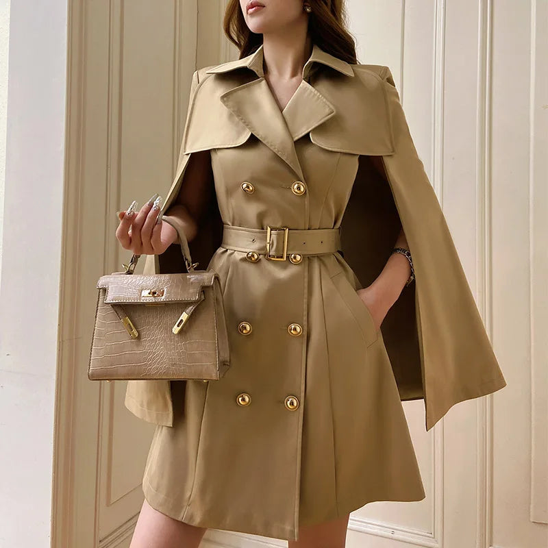 British Style Graceful Commute Cape Stitching Double-Breasted Trench Coat 2024 Early Spring New High-Grade Fashion A-line Coat