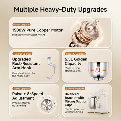 SUNATUR Electric Stand Mixer Professional Kitchen Mixer Egg Beater Cream Whisk Dough Mixer Home Commercial Use